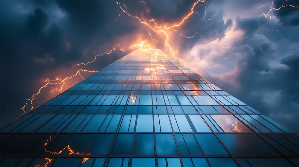 Gabelblitze über Glasgebäude Gabelblitze über Glasgebäude